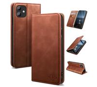 SUANDUCK for iPhone 11 6.1" phone case magnetic leather flip case with RFID-blocking card compartment, adjustable stand and 360° drop protection with Apple 11 Brown