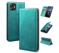 SUANDUCK for iPhone 11 6.1" phone case magnetic leather flip case with RFID-blocking card compartment, adjustable stand and 360° drop protection with Apple 11 Blue Green