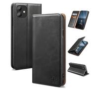 SUANDUCK for iPhone 11 6.1" phone case magnetic leather flip case with RFID-blocking card compartment, adjustable stand and 360° drop protection with Apple 11 Black