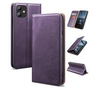 SUANDUCK for iPhone 11 6.1" phone case magnetic leather flip case with RFID-blocking card compartment, adjustable stand and 360° drop protection with Apple 11 Purple