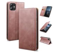 SUANDUCK for iPhone 11 6.1" phone case magnetic leather flip case with RFID-blocking card compartment, adjustable stand and 360° drop protection with Apple 11 Rose Gold