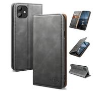 SUANDUCK for iPhone 11 6.1" phone case magnetic leather flip case with RFID-blocking card compartment, adjustable stand and 360° drop protection with Apple 11 Grey