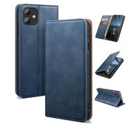 SUANDUCK for iPhone 11 6.1" phone case magnetic leather flip case with RFID-blocking card compartment, adjustable stand and 360° drop protection with Apple 11 Dark Blue