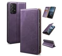 SUANDUCK For Samsung Galaxy A52/A52S Flip Case Magnetic Leather, RFID Blocking Card Slot, Adjustable Holder, 360° Anti-Anxiety Protection, Compatible with Samsung A52, Purple