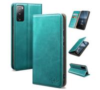 SUANDUCK For Samsung Galaxy S20 FE Magnetic Leather Flip Case, RFID Blocking Card Slot, Adjustable Holder, 360° Anti-Anxiety Protection, Compatible with Samsung S20 FE, Blue Green