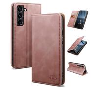 SUANDUCK for Samsung Galaxy S21 Flip Case Magnetic Leather, RFID Blocking Card Slot, Adjustable Holder, 360° Anti-Anxiety Protection, Compatible with Samsung S21, Rose Gold