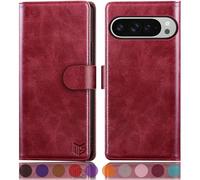 SUANPOT compatible with Google Pixel 10 Pro XL case with [RFID Blocking][Credit Card Holder],PU Leather Flip Book Protective Cover Women Men for Pixel 10 Pro XL Phone case Red
