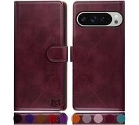 SUANPOT compatible with Google Pixel 10 Pro XL case with [RFID Blocking][Credit Card Holder],PU Leather Flip Book Protective Cover Women Men for Pixel 10 Pro XL Phone case Wine Red