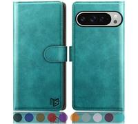 SUANPOT compatible with Google Pixel 10 Pro XL case with [RFID Blocking][Credit Card Holder],PU Leather Flip Book Protective Cover Women Men for Pixel 10 Pro XL Phone case Blue Green