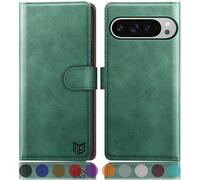 SUANPOT compatible with Google Pixel 10 Pro XL case with [RFID Blocking][Credit Card Holder],PU Leather Flip Book Protective Cover Women Men for Pixel 10 Pro XL Phone case Sea Green