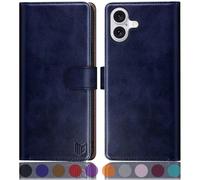 SUANPOT compatible with iPhone 16 6.1" case with [Credit Card Holder][RFID Blocking],PU Leather Flip Book Protective Cover Women Men for Apple 16 Phone case Blue