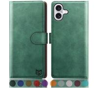 SUANPOT compatible with iPhone 16 6.1" case with [Credit Card Holder][RFID Blocking],PU Leather Flip Book Protective Cover Women Men for Apple 16 Phone case Sea Green