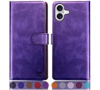 SUANPOT compatible with iPhone 16 6.1" case with [Credit Card Holder][RFID Blocking],PU Leather Flip Book Protective Cover Women Men for Apple 16 Phone case Purple