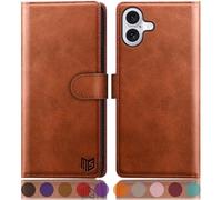 SUANPOT compatible with iPhone 16 Plus 6.7" case with [Credit Card Holder][RFID Blocking],PU Leather Flip Book Protective Cover Women Men for Apple 16 Plus Phone case Light Brown