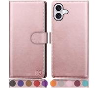 SUANPOT compatible with iPhone 16 Plus 6.7" case with [Credit Card Holder][RFID Blocking],PU Leather Flip Book Protective Cover Women Men for Apple 16 Plus Phone case Rose Gold