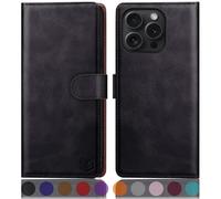SUANPOT compatible with iPhone 16 Pro 6.3" case with [Credit Card Holder][RFID Blocking],PU Leather Flip Book Protective Cover Women Men for Apple 16 Pro Phone case Black