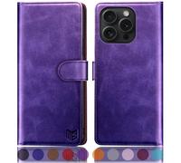 SUANPOT compatible with iPhone 16 Pro 6.3" case with [Credit Card Holder][RFID Blocking],PU Leather Flip Book Protective Cover Women Men for Apple 16 Pro Phone case Purple