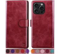 SUANPOT compatible with iPhone 16 Pro 6.3" case with [Credit Card Holder][RFID Blocking],PU Leather Flip Book Protective Cover Women Men for Apple 16 Pro Phone case Red