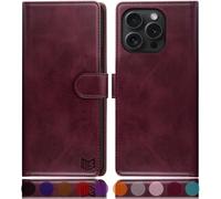 SUANPOT compatible with iPhone 16 Pro 6.3" case with [Credit Card Holder][RFID Blocking],PU Leather Flip Book Protective Cover Women Men for Apple 16 Pro Phone case Wine Red