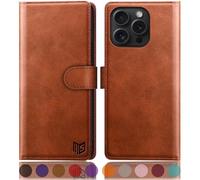 SUANPOT compatible with iPhone 16 Pro 6.3" case with [Credit Card Holder][RFID Blocking],PU Leather Flip Book Protective Cover Women Men for Apple 16 Pro Phone case Light Brown