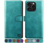 SUANPOT compatible with iPhone 16 Pro Max 6.9" case with [Credit Card Holder][RFID Blocking],PU Leather Flip Book Protective Cover Women Men for Apple 16 Pro Max Phone case Blue Green