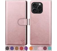 SUANPOT compatible with iPhone 16 Pro Max 6.9" case with [Credit Card Holder][RFID Blocking],PU Leather Flip Book Protective Cover Women Men for Apple 16 Pro Max Phone case Rose Gold