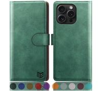 SUANPOT compatible with iPhone 16 Pro Max 6.9" case with [Credit Card Holder][RFID Blocking],PU Leather Flip Book Protective Cover Women Men for Apple 16 Pro Max Phone case Sea Green