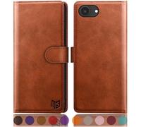 SUANPOT compatible with iPhone 16e 6.1" case with [RFID Blocking][Credit Card Holder],PU Leather Flip Book Protective Cover Women Men for Apple 16e Phone case Light Brown