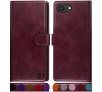 SUANPOT compatible with iPhone 16e/iPhone 17e 6.1" case with [RFID Blocking][Credit Card Holder],PU Leather Flip Book Protective Cover Women Men for Apple 16e Phone case Wine Red