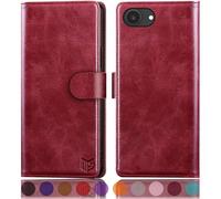 SUANPOT compatible with iPhone 16e/iPhone 17e 6.1" case with [RFID Blocking][Credit Card Holder],PU Leather Flip Book Protective Cover Women Men for Apple 16e Phone case Red