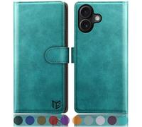 SUANPOT compatible with iPhone 17 6.3" case with [RFID Blocking][Credit Card Holder],PU Leather Flip Book Protective Cover Women Men for Apple 17 Phone case Blue Green