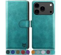 SUANPOT compatible with iPhone 17 Pro Max 6.9" case with [RFID Blocking][Credit Card Holder],PU Leather Flip Book Protective Cover Women Men for Apple 17 Pro Max Phone case Blue Green