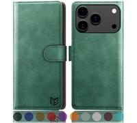 SUANPOT compatible with iPhone 17 Pro Max 6.9" case with [RFID Blocking][Credit Card Holder],PU Leather Flip Book Protective Cover Women Men for Apple 17 Pro Max Phone case Sea Green