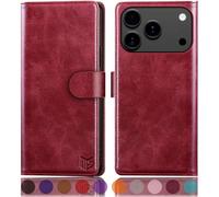 SUANPOT compatible with iPhone 17 Pro Max 6.9" case with [RFID Blocking][Credit Card Holder],PU Leather Flip Book Protective Cover Women Men for Apple 17 Pro Max Phone case Red