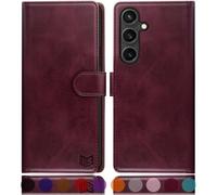 SUANPOT compatible with Samsung Galaxy S25 case with [RFID Blocking][Credit Card Holder],PU Leather Flip Book Protective Cover Women Men for Samsung S25 Phone case Wine Red