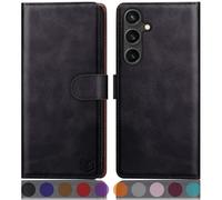 SUANPOT compatible with Samsung Galaxy S25 case with [RFID Blocking][Credit Card Holder],PU Leather Flip Book Protective Cover Women Men for Samsung S25 Phone case Black