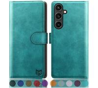 SUANPOT compatible with Samsung Galaxy S25 case with [RFID Blocking][Credit Card Holder],PU Leather Flip Book Protective Cover Women Men for Samsung S25 Phone case Blue Green