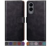 SUANPOT compatible with Samsung Galaxy S25 Edge case with [RFID Blocking][Credit Card Holder],PU Leather Flip Book Protective Cover Women Men for Samsung S25 Edge Phone case Black