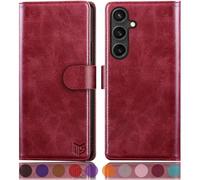 SUANPOT compatible with Samsung Galaxy S25 Plus case with [RFID Blocking][Credit Card Holder],PU Leather Flip Book Protective Cover Women Men for Samsung S25 Plus Phone case Red