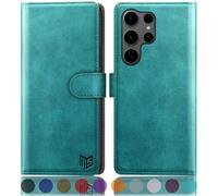 SUANPOT compatible with Samsung Galaxy S25 Ultra case with [RFID Blocking][Credit Card Holder],PU Leather Flip Book Protective Cover Women Men for Samsung S25 Ultra Phone case Blue Green