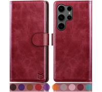 SUANPOT compatible with Samsung Galaxy S25 Ultra case with [RFID Blocking][Credit Card Holder],PU Leather Flip Book Protective Cover Women Men for Samsung S25 Ultra Phone case Red