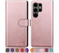 SUANPOT compatible with Samsung Galaxy S25 Ultra case with [RFID Blocking][Credit Card Holder],PU Leather Flip Book Protective Cover Women Men for Samsung S25 Ultra Phone case Rose Gold