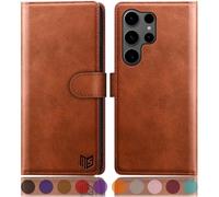 SUANPOT compatible with Samsung Galaxy S25 Ultra case with [RFID Blocking][Credit Card Holder],PU Leather Flip Book Protective Cover Women Men for Samsung S25 Ultra Phone case Light Brown