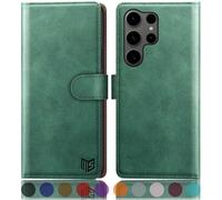 SUANPOT compatible with Samsung Galaxy S25 Ultra case with [RFID Blocking][Credit Card Holder],PU Leather Flip Book Protective Cover Women Men for Samsung S25 Ultra Phone case Sea Green