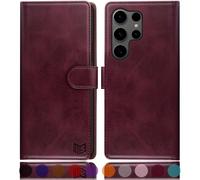 SUANPOT compatible with Samsung Galaxy S25 Ultra case with [RFID Blocking][Credit Card Holder],PU Leather Flip Book Protective Cover Women Men for Samsung S25 Ultra Phone case Wine Red