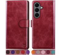 SUANPOT compatible with Samsung Galaxy S26 case with [RFID Blocking][Credit Card Holder],PU Leather Flip Book Protective Cover Women Men for Samsung S26 Phone case Red