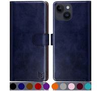 SUANPOT design for iPhone 15 6.1 inch case with [Credit Card Holder][RFID Blocking],PU Leather Flip Book Protective Cover Women Men for Apple 15 Phone case Blue