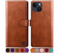 SUANPOT design for iPhone 15 Plus 6.7 inch case with [Credit Card Holder][RFID Blocking],PU Leather Flip Book Protective Cover Women Men for Apple 15 Plus Phone case Light Brown