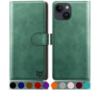 SUANPOT design for iPhone 15 Plus 6.7 inch case with [Credit Card Holder][RFID Blocking],PU Leather Flip Book Protective Cover Women Men for Apple 15 Plus Phone case Sea Green