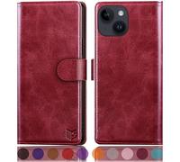 SUANPOT design for iPhone 15 Plus 6.7 inch case with [Credit Card Holder][RFID Blocking],PU Leather Flip Book Protective Cover Women Men for Apple 15 Plus Phone case Red